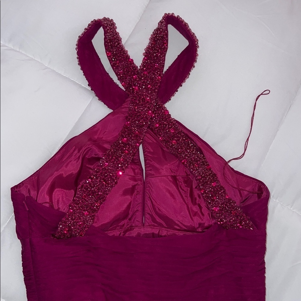 Aidan Mattox Burgundy Halter Gown - Picture 7 of 11